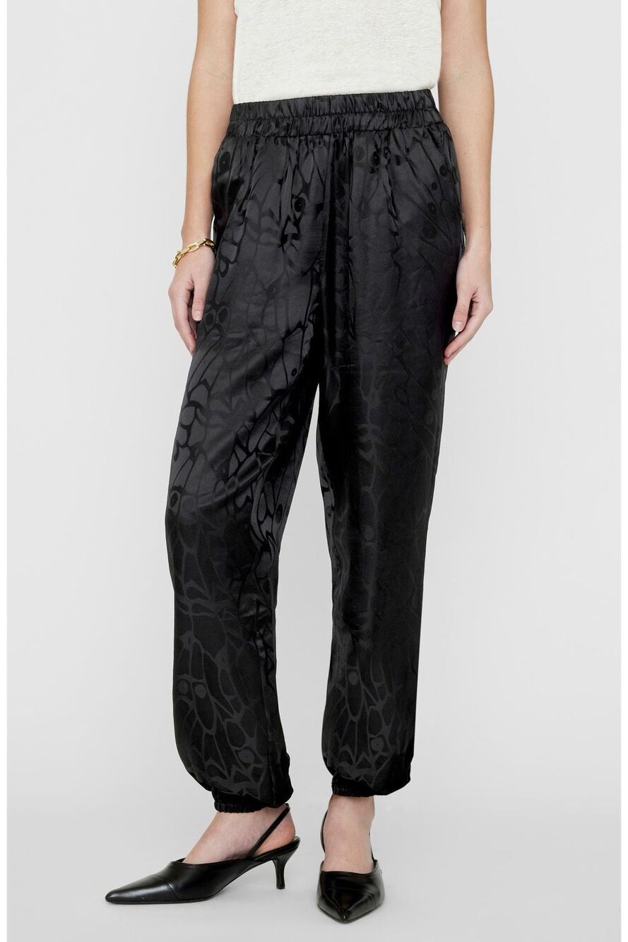 ANINE BING Logan Silk Jacquard Joggers in black butterfly women’s size Medium